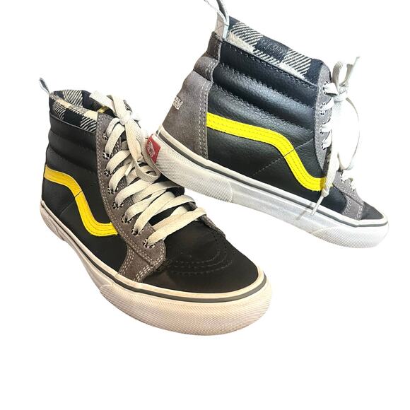Vans ComfyCush Sk8-Hi Black Asphalt Gray Lemon Yellow Plaid Women’s 8/Men’s 6.5 - Picture 1 of 8